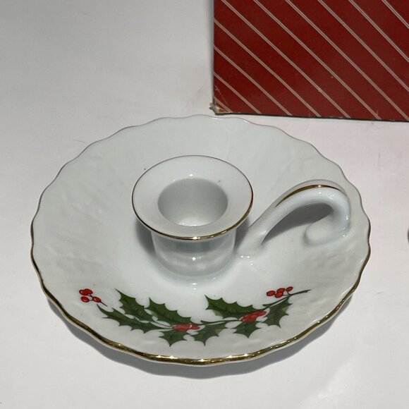 Vintage 2 Christmas Holly Berry Candle Holders Ceramic All the Trimmings 1985 - Picture 3 of 6
